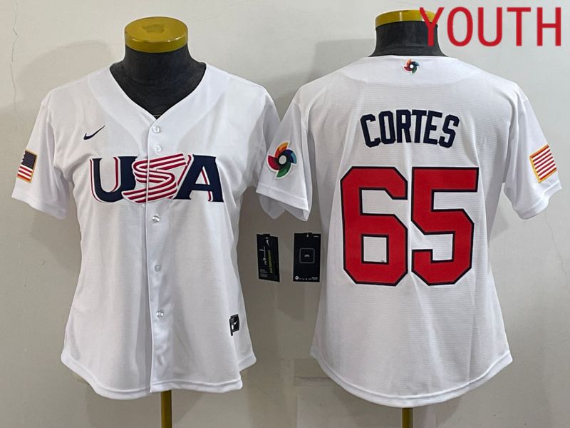 Youth 2023 World Cub USA 65 Cortes White MLB Jersey8